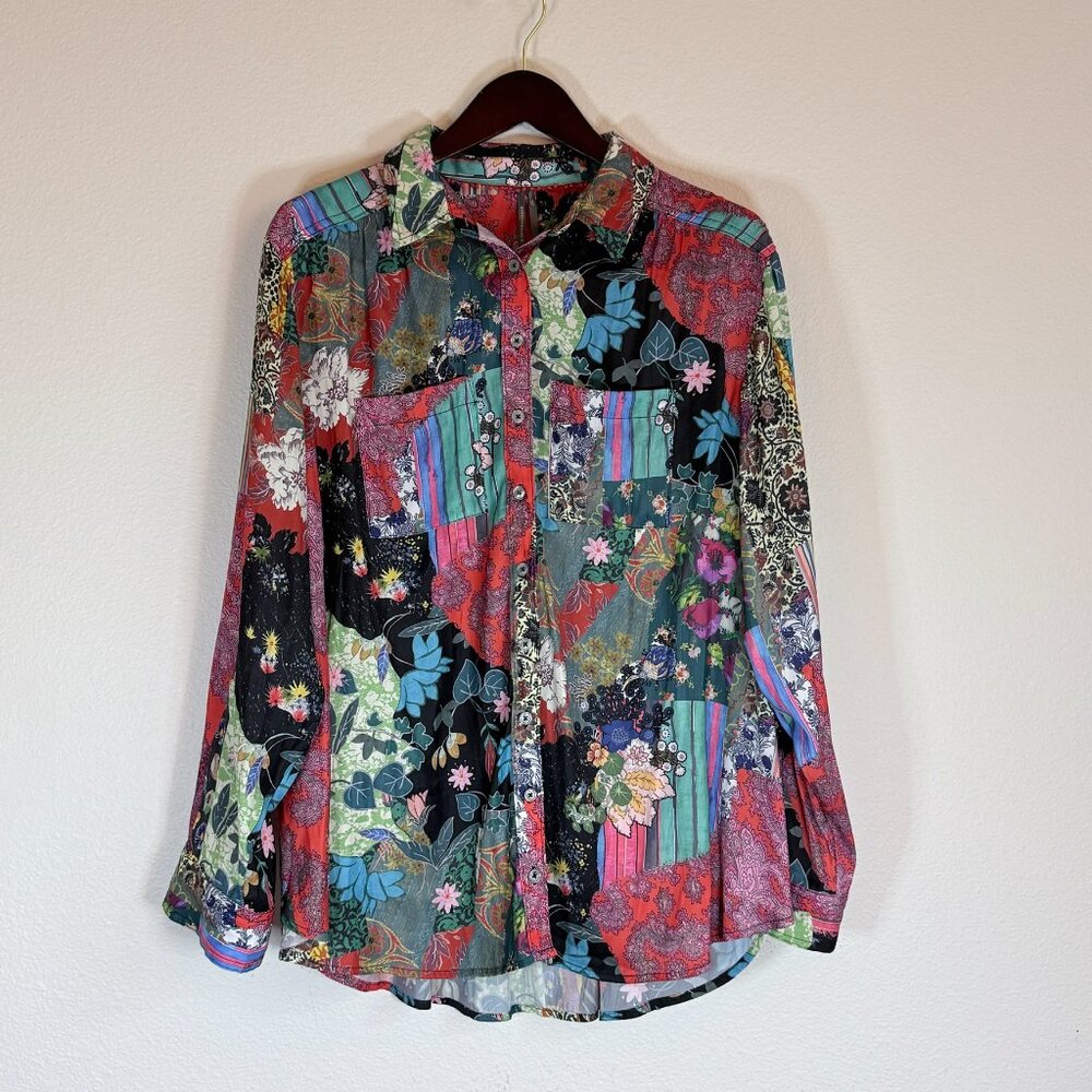 Anthropologie Floral Patchwork Button Up Blouse Sz 1X